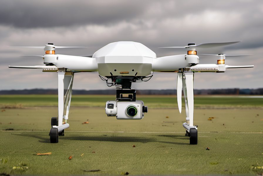 Enterprise survey drone carrying a scientific sensor payload over a test range